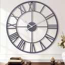14 Inch Large Wall Clock, Modern Decorative Slate Gray Metal Silent Battery Operated Big Roman Numeral Wall Clock for Living Room,Bedroom,Kitchen,Office, Farmhouse,Housewarming Gift