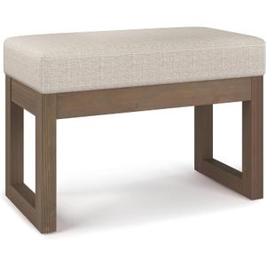 SIMPLIHOME Milltown Small Ottoman Bench - 27 inch Wide Upholstered Linen Look Fabric Rectangle Footstool Ottoman in Grey, Contemporary Bench for Bedroom or Entryway with Cushioned Seat, Assembled (Platinum)
