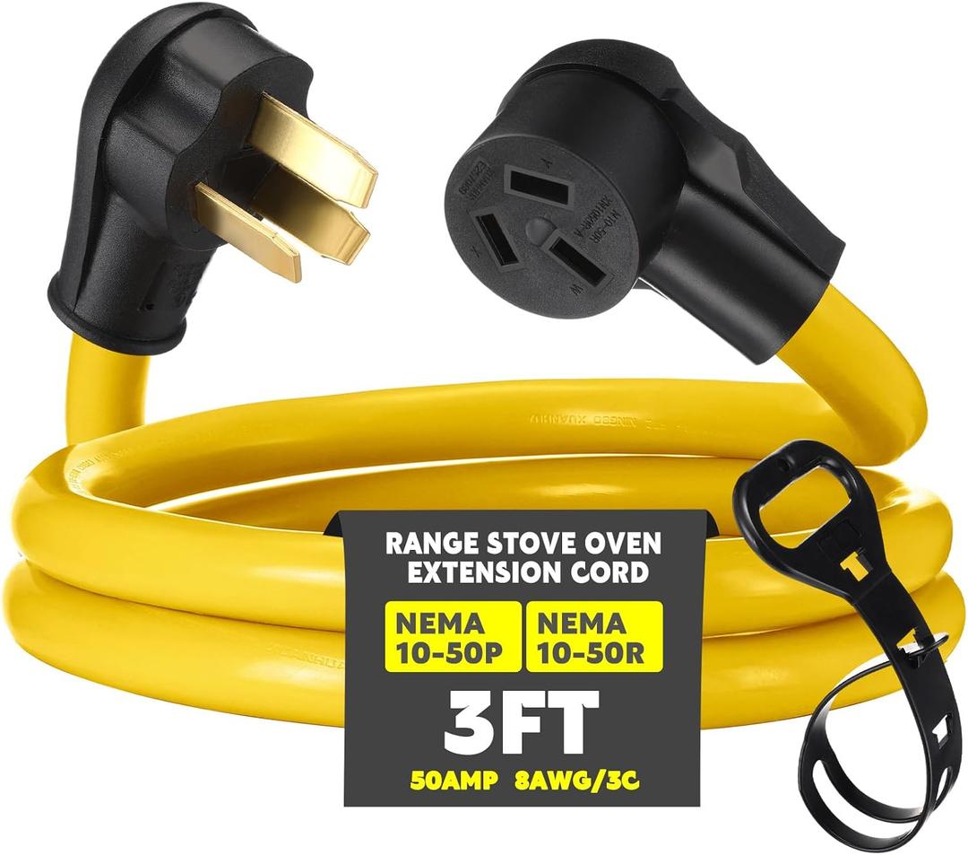 Relaxweex 3ft 10-50 50Amp Extension Cord Compatible with NEMA 10-50 Male Plug to 10-50 Female Receptacle, 50 A 3 Prong Electric Range Oven Stove Extension Power Cord, STW 8 AWG/3C Gauge, 250V, 12500W