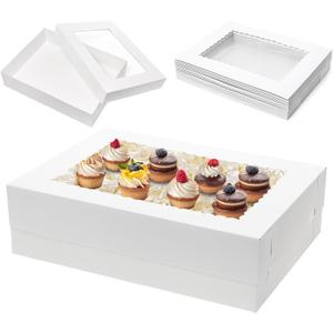 Mefleet 10pcs 19x14x5 Half Sheet Cake Boxes with Window Rectangle 1/2 Sheet Bakery Boxes for Pastry Baking Cake, Cupcakes, Donuts, Cookies, Pie Treat Packaging White Large