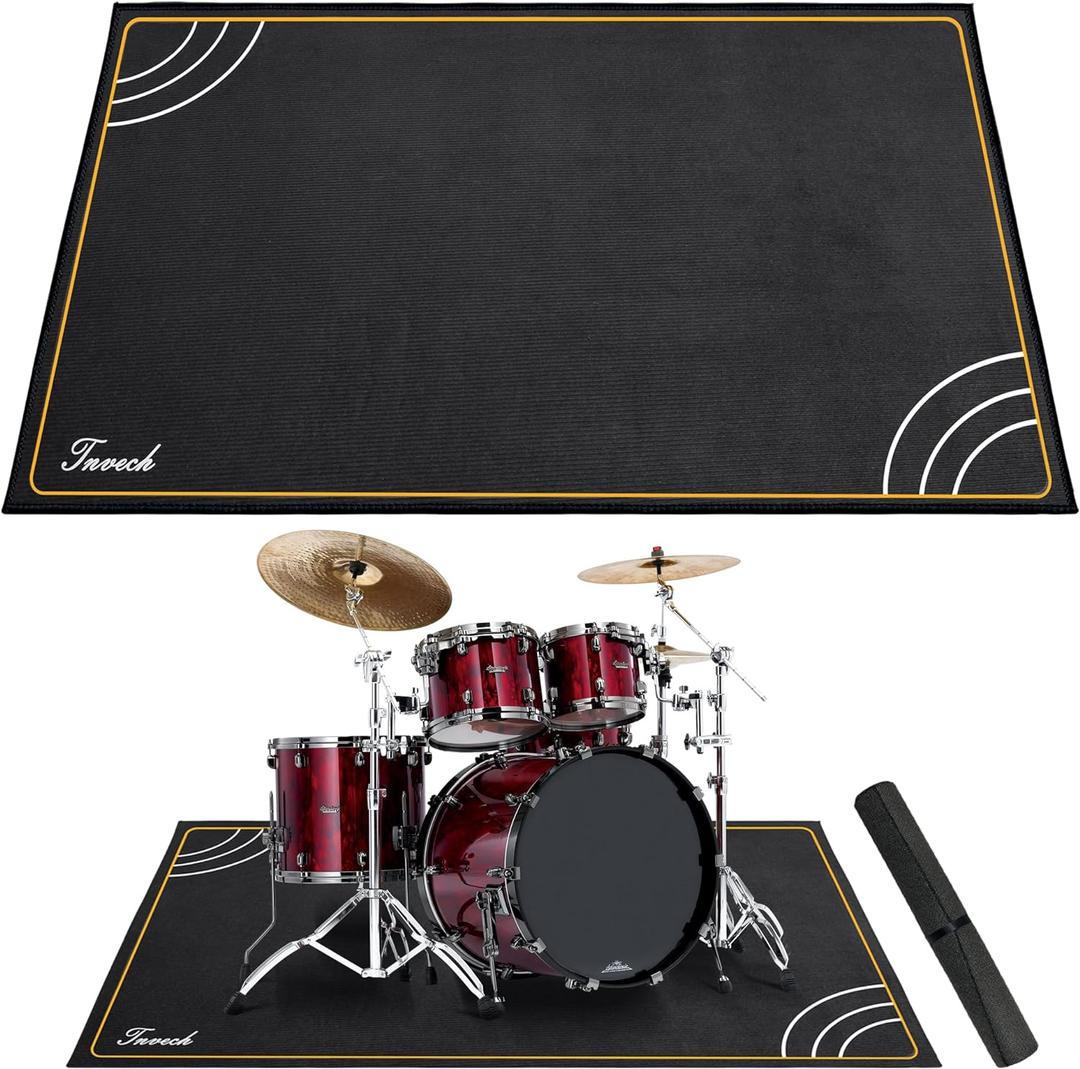 Invech 4 x 5.3 Ft Drum Rug, Non-Slip Grip Bottom, Soundproof Drum Floor Mat for Electrical Drum, Black
