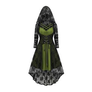 Rosegal Plus Size Women 2PCS Gothic Lace Hooded Dress(Green_1/5X) (Green, XL)