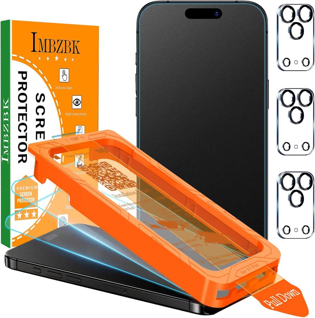 IMBZBK [Auto-Dust Removal] 3 Pack Matte Screen Protector for iPhone 17 Pro [Military Grade] Accessories, Case Friendly Film, 3 Tempered Glass Camera Lens Protector, Anti-Glare, Smooth as Silk
