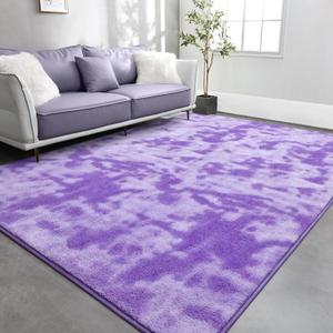 TWINNIS Large Area Rugs for Living Room Bedroom, 6x9 Feet, Super Soft Indoor Thickened Memory-Foam Carpets Easy-Cleaning, Modern Aesthetic Comfy Rug for Kids Room Home Decor, Tie-Dyed Purple