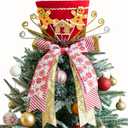 Christmas Tree Topper Hat, Gingerbread Man Christmas Tree Topper, Tree Topper Christmas Decorations with Bow Ribbon Christmas Tree Ornaments for Home Xmas Décor