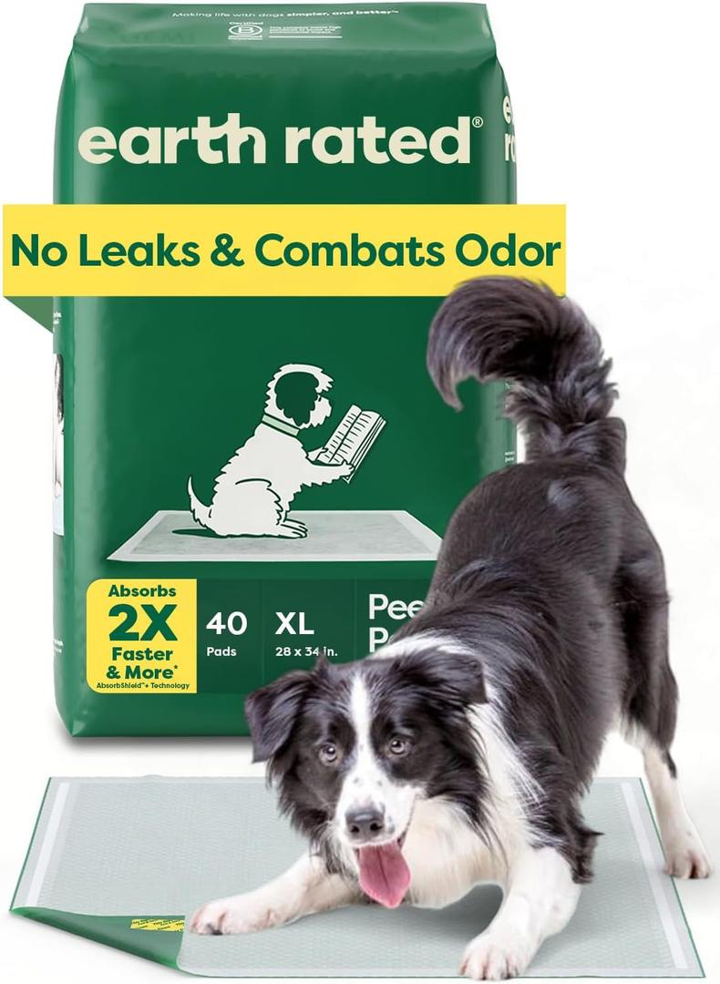 Earth Rated Max Absorbency Puppy Pee Pads for Dogs Absorbs 2X Faster & 2X More, Leak-Proof, Odor Control Potty Training, Unscented, XL, 28 x 34, 40 Count