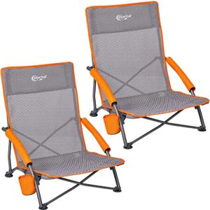 Portal Beach Chairs for Adults Camping Low Lightweight Portable Chair with Cup Holder Mesh Back Carry Bag for Outdoor Sand Lawn Travel Picnic Festival Concert, 24" High Back