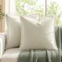 HOMEIDEAS Ivory Cream Velvet Throw Pillow Covers 24x24 Set of 2 | Short Fringe Four Side Fringe,Plush Velvet Feel Neutral Boho Decor,Sofa Couch Bed Bedroom,Modern Farmhouse Boho Decor