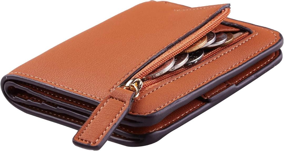 Toughergun Wallet Women Rfid Blocking Small Compact Bifold Luxury Leather Pocket Wallet Ladies Mini Purse with ID Window (13 ReNapa Tan)