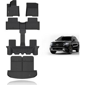 KELCSEECS Floor Mats & Cargo Liner with Backrest Mat(Best Put The Third Row Down) for 2021 2022 2023 2024 2025 Kia Sorento Hybrid/2022-2025 Kia Sorento Plug-in Hybrid All Weather Car Mats Trunk Mat