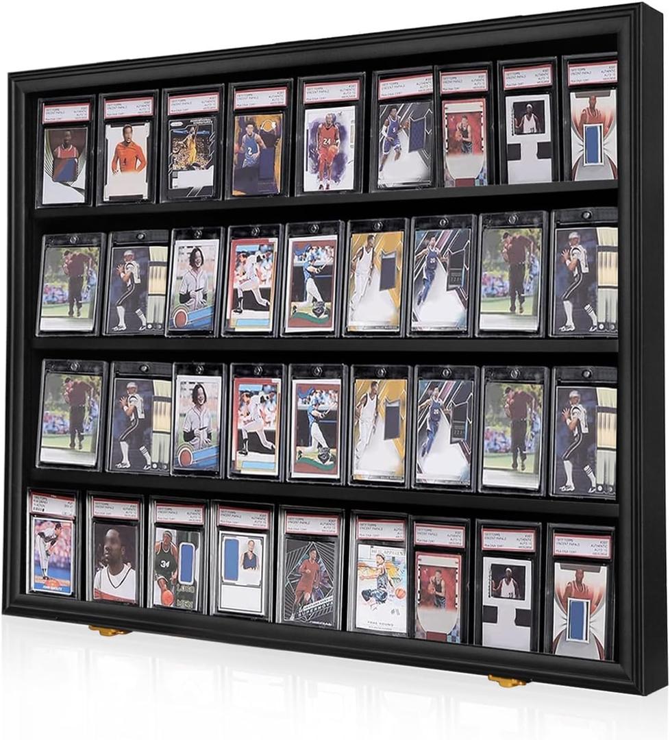 IHEIPYE 36 Graded Sports Card Display Frame - Baseball Card Display Case Lockable - Trading Card Collector Wall Display Holder for Basketball Football Hockey Cards, UV Protection Acrylic,Black