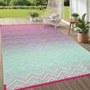 Lahome Outdoor Plastic Straw Rug, Reversible Outdoor Rug Waterproof 6x9 Patio Rugs, Camping Rugs for RV Backyard Deck Porch Picnic Beach Trailer (Pink/Green, 6' x 9')