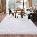 Dssimo Super Fluffy Area Rug for Bedroom, Modern Shag White Area Rugs, Soft Plush Small Carpet for Kids,Girls Boys and Teens Decorations for Living Room Dorm Nursery Classroom, 5x7 Feet