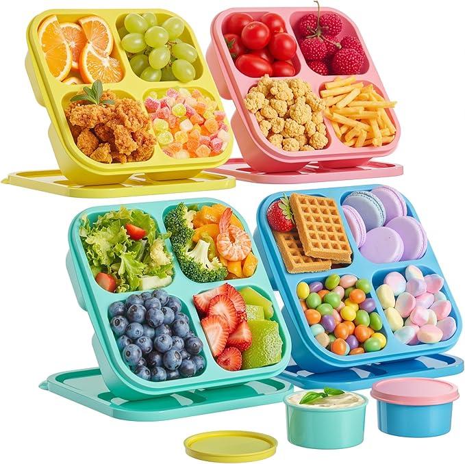 Canfanni 3 Pcs Snack Box Containers Set, Reusable 4 Compartment Lunchable Container, Stackable BPAFree Bento Box for School, Work, Travel (3 Color)