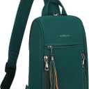 FADEON Sling Bag for Women, Crossbody Backpack with Tassels, Designer Leather Shoulder Chest Bags for Travel (A- Green Nubuck Style)