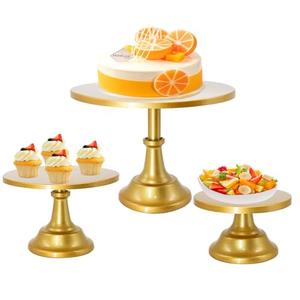Vorriop 3 Set Gold Cake Stand，Display Plate Dessert Cupcake Pastry Candy for Party，Elegant Round Cylinder Columns tables for Weddings Cake Stands，Birthday Party