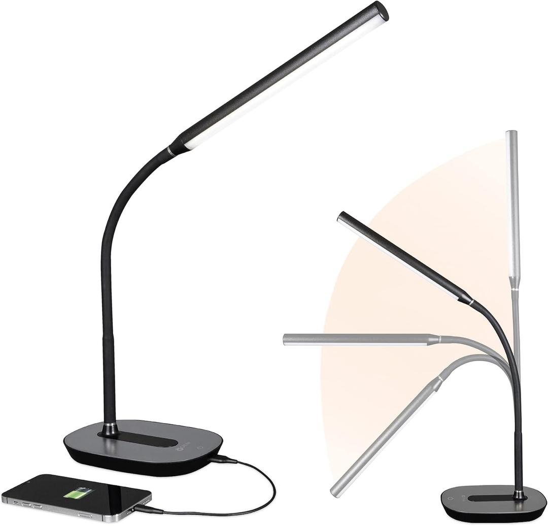 OttLite Strive LED Desk Lamp with USB Charging - ClearSun LED Technology - Adjustable & Flexible Neck, 3 Brightness Settings with Touch Activated Controls - Desk Lamp for Work, Study & Reading