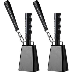 Cow Bells with Wrist Strap - Cowbell with Handle 2pcs, Customizable Cowbells for Sporting Events, for Football Games,Party, Concert, Graduations, Farm Ranch (black)