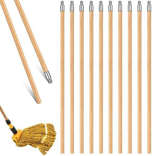 Barydat 20 Pack 55 Inch Lacquered Wood Broom Handle with Metal Threaded Tip Heavy Duty Natural Lacquered Wood Handle for Floor Home Office Commercial, 1" Diameter