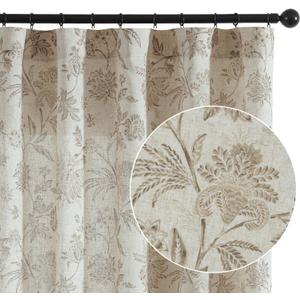 jinchan Linen Floral Curtains for Living Room with Printed Flower 63 Inches Long Light Filtering French Country Back Tab Rod Pocket Taupe Window Curtain Set Farmhouse Drapes 2 Panels Taupe