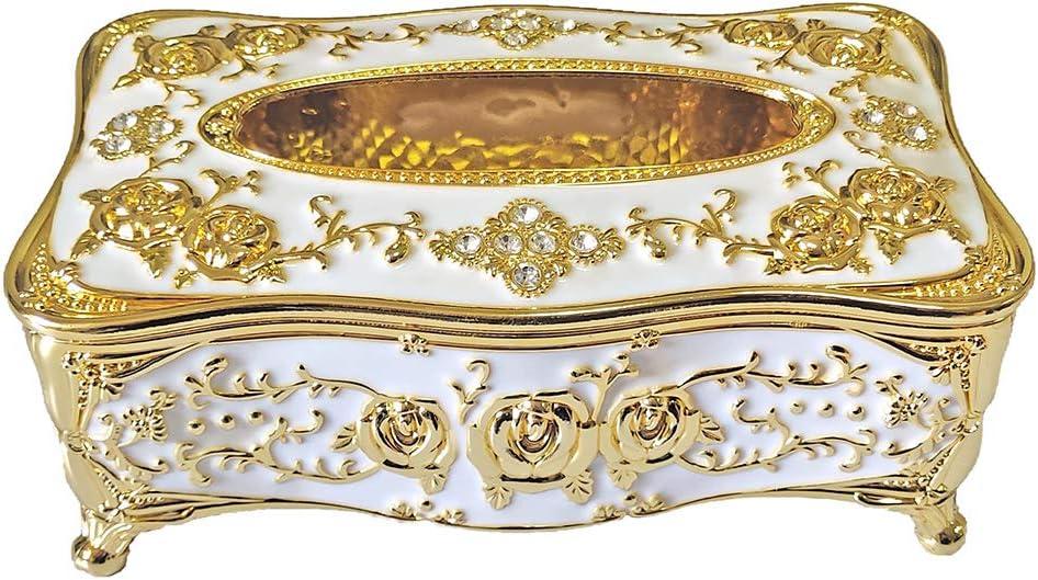 Bling Rhinestone Tissue Box Holder,Luxurious European Style Rose Tissue Box Cover for edroom,Office,Bathroom,Home,Travel,Restaurant(Gold&White)
