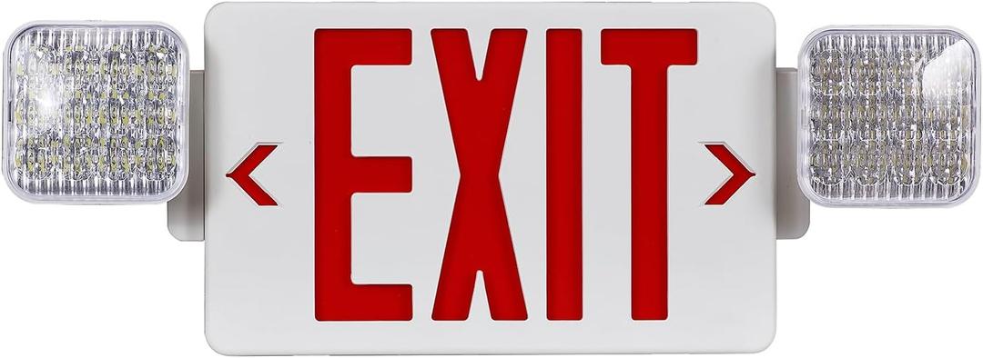 CM MZY Red Exit Sign With Emergency Light, Two Adjustable Square Head, Battery Backup, US Standards, UL Certified, Combo for Business, AC 120/277V, 1 Pack