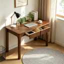 47" Fluted Solid Wood Desk with Drawers, Mid Century Modern Desk