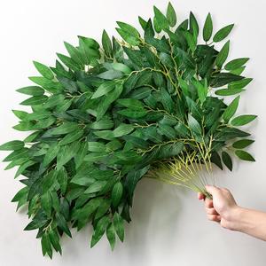 32Pcs Italian Ruscus Greenery Stems, 23'' Artificial Silk Green Leaves, Faux Plants, Fake Branches for DIY Wedding Flower Bouquet Vase Filler Balloon Arch Table Centerpiece Home Indoor Outdoor Decor