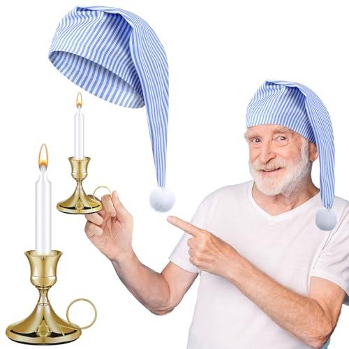 Chuarry Men's Night Sleeping Cap Accessory Men's Pajama Hat Night Sleeping Cap White Candle and Candle Stick Holder(Blue and White, 3 Pcs)