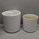 LE TAUCI Indoor Planter with Stand, 10 + 8 Inch, Set of 2, Ceramic Pot for Indoor Plants with Acacia Wood Holder, Mid-Century Modern Home Decor, Round Flower Pots with Drainage Hole, White