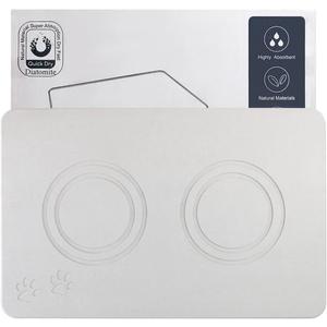 Home Dog Cat Bowl Stone MatNatural Diatomite Stone Pet Bowls Mat, Pet Feeding Mat, Modern and Stylish Pet Feeding StationNon-Slip, Quick Drying Mat,Dog Food Water Bowls Mat Grey White