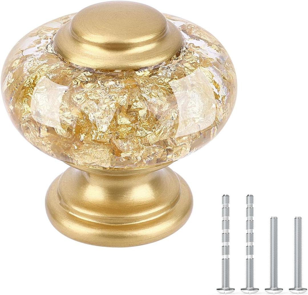 9 x 12 Pack Gold Dresser Knobs, 1-3/8 Inch(36mm) Decorative Crystal Cabinet Drawer Knobs, Vintage Round Gold Knobs and Pulls with Two Different Sizes Screws for Easy Installation