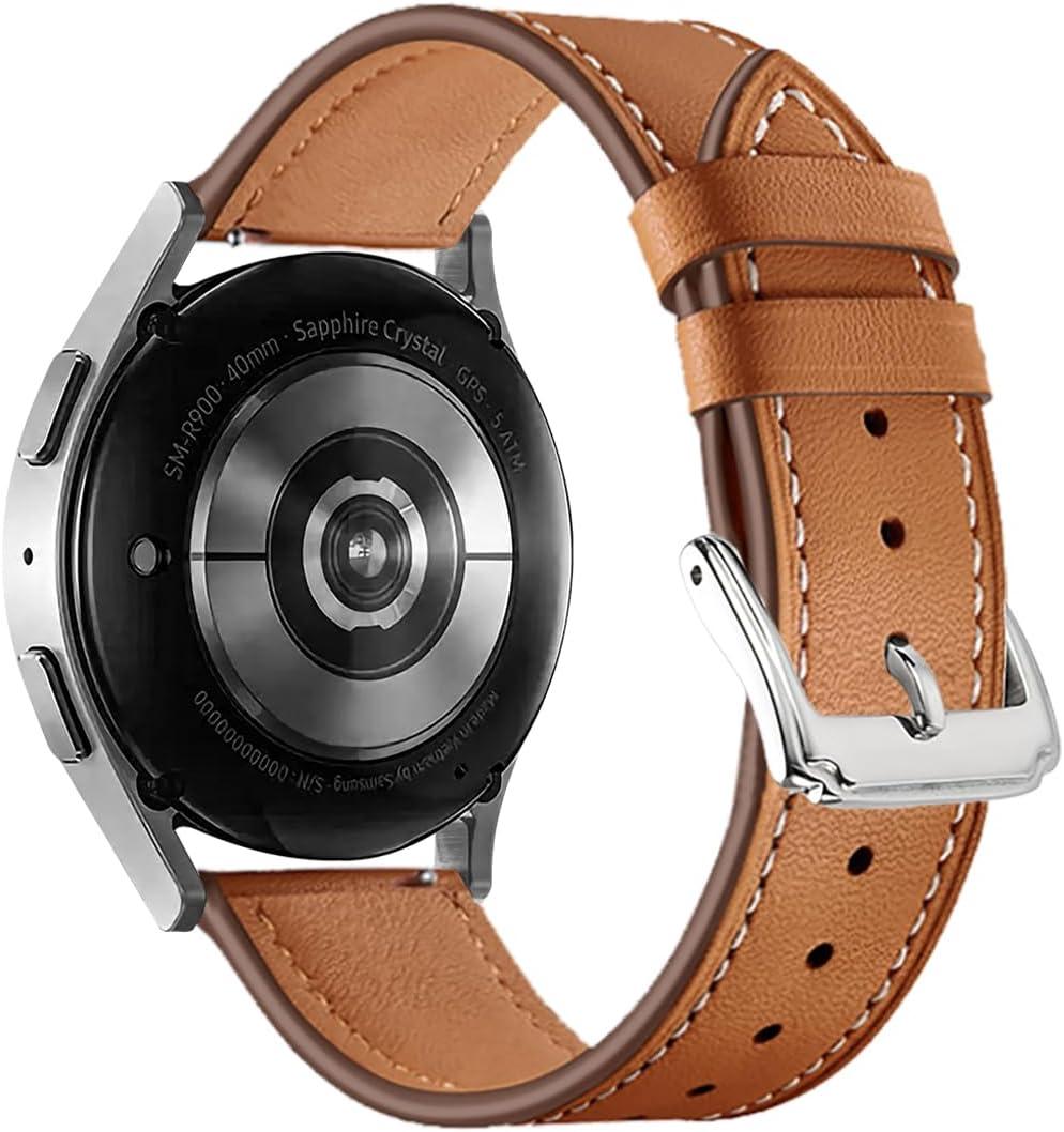 Genuine Leather Watch Band for Women Men Quick Release Spring Bars Bands 20mm 22mm Top Cowhide Calfskin Wristband Replacement Watchband Strap (Brown-Silver Pin Buckle)