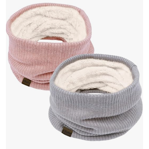 Chalier 3 Pack Neck Warmer for Women Cold Weather Knit Winter Scarf Thick Infinity Neck Gaiter for Men Women (Pink, Gray, White)