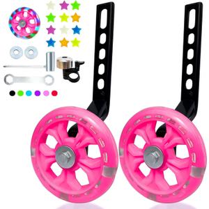 DDJKCZ Training Wheels Flash Mute Big Wheel Compatible for 12 14 16 18 20 inch Single Speed Bicycle (Beautiful deep pink)