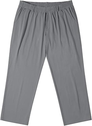 LETAOTAO Mens Big and Tall Full Elastic Waist Pants Stretch Slacks with Zipper Fly and Pockets 48W 28L