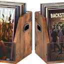 Homeiju 2 Pack Vinyl Storage, Record Crates, Metal & Wooden LP Crate (Rustic Brown Black (2 Pack))