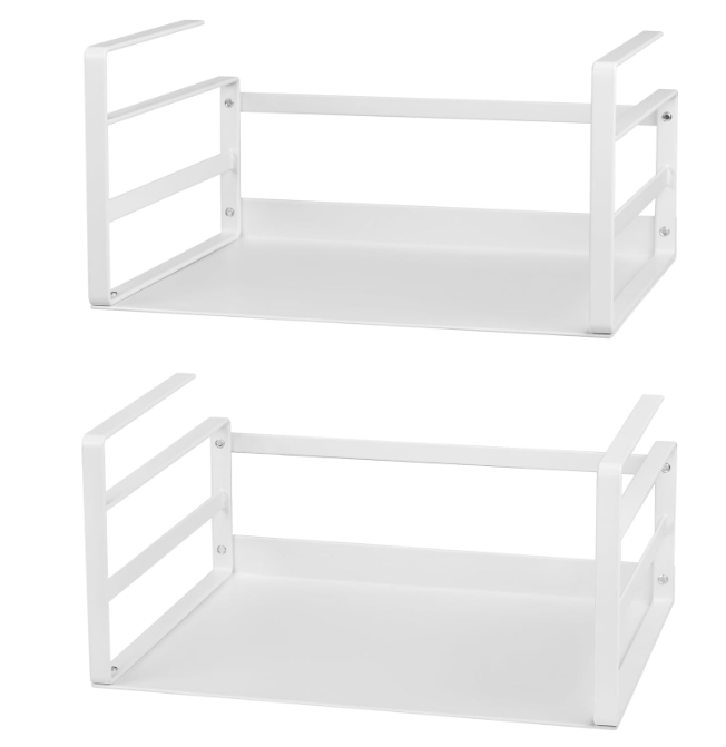 Nxconsu 2Pack Under Shelf Storage Basket Organizer Hanging Holder for Cabinet Pantry Kitchen Cupboard Desk Counter Bookshelf Organization Add-on Space Saver Heavy Duty Slide-in White Small