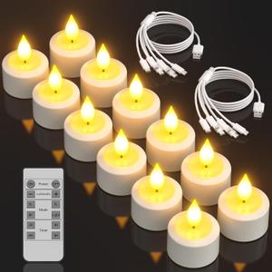 SoulBay Rechargeable Tea Lights with Remote, 12pcs Flameless Flickering LED Candles with Timer & USB Charging Cable, No Battery Needed, for Home Lantern Table Party Holiday Decorations SoulBay Rechargeable Tea Lights with Remote, 12pcs Flameless Flickering LED Candles with Timer & USB Charging Cable, No Battery Needed, for Home Lantern Table Party Holiday Decorations