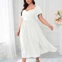 SCOMCHIC Women Plus Size Dresses Short Sleeve Sweetheart Neckline Wedding Guest Cocktail Smocked A Line Slit Maxi Dress White, 24W