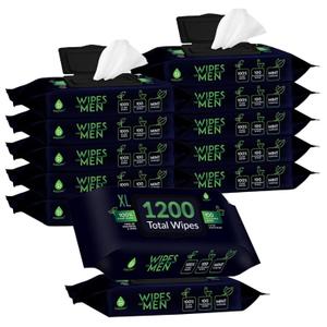 Pursonic Soft Mint Flushable Wipes for Men - 12 Packs of 100ct (1,200 Total) - Plant-Based Face & Body Wipes with Aloe Vera & Vitamin E - Extra Large for Gentle & Thorough Cleansing