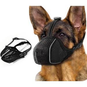 Dog Muzzle, Mesh Soft Muzzle for Sized Dogs, Breathable Adjustable Puppy Muzzles for Scavenging Biting Licking and Chewing, Allows Panting and Drinking (Reflective Mesh, L)