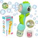 Bubble Machine Wand for Kids Toddlers, Double-Layer Bubble Blower with LED Lights and 2 Bubble Refill Solutions, Outdoor Birthday Party Favors Gifts for Boys Girls Ages 3 4 5 6 7 8 (Green Seahorse)