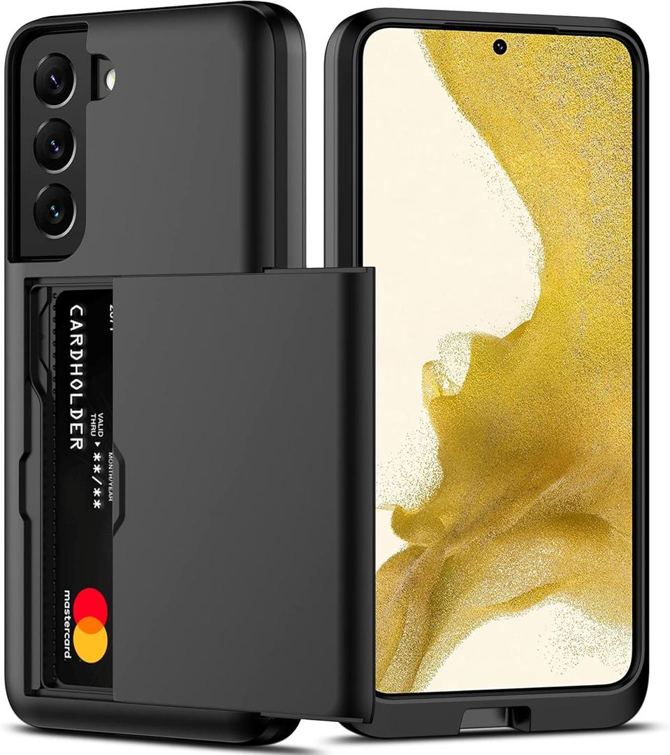 Nvollnoe for Samsung S22 Case with Card Holder 5G 6.1 inch Slim Dual Layer Heavy Duty Protective for Galaxy S22 Case Hidden Card Slot Wallet Case for Samsung S22 (Black)
