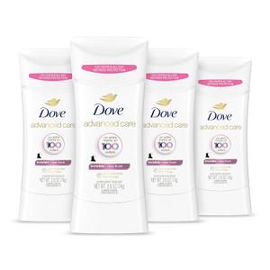 Dove Advanced Care Antiperspirant Deodorant Stick Clear Finish 4 Count deodorant that doesnt stain clothes 72-hour odor control and all-day sweat protection with Pro-Ceramide Technology 2.6 oz, Best By: 10/2026