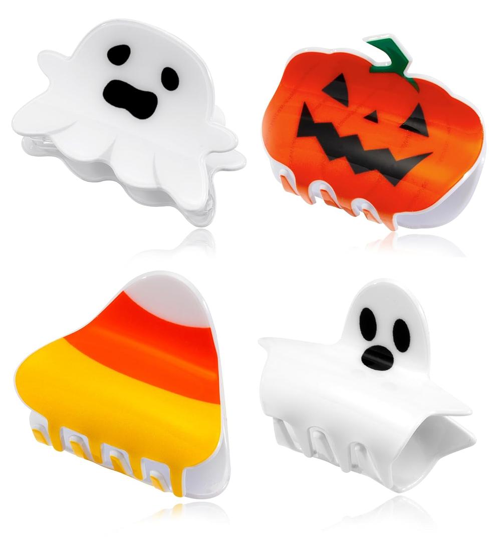 Halloween HairClaw Clips Halloween Pumpkin Ghost Candy Corn Charm Hair Clips for Women Festive Ponytail Clip Medium Hair Clip for Thin Thick Hair Halloween Decoration Hair Accessory Gifts