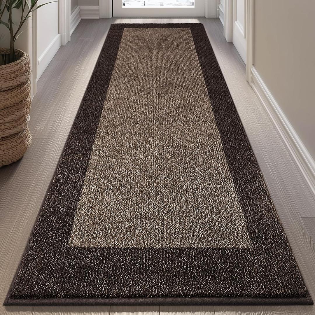 Machine Washable Kitchen Rug 32" x 72", Non Slip Indoor Door Rug, Absorbent Entrance Runner Rug for Bedroom, Hallway, Bathroom, Floor (Roll Packing), Brown