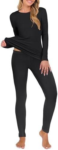 ANRABESS Thermal Underwear for Women Long Johns Fleece Lined Base Layer Pajama Set Cold Weather Top Bottom Winter Clothing L