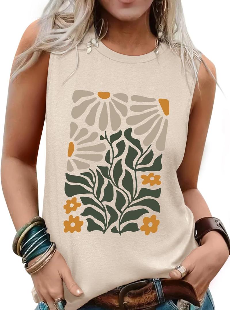 Sleeveless Tank Tops for Women 2025 Summer Casual Blouses Graphic Tees Loose Fit Crewneck Vacation Outfits Shirts (Small, Pattern9)