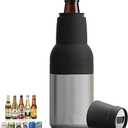 3 in 1 Beer Bottle and Can Cooler, Vacuum Insulated Double Walled Stainless Steel Cooler with Beer Opener, 12 oz Slim Can Insulator Holder (Silver)